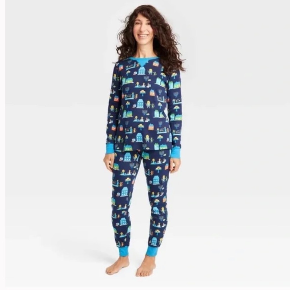 Target Hanukkah Blue Lion 2-Piece PJ Pajama Lounge Sleepwear Set Women’s Small